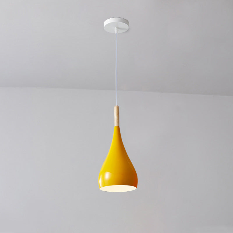 Hjemix | Nordic Iron Wood Aluminium Pumpkin Water Drop 1-Lyskilde Pendellampe for Spisestue