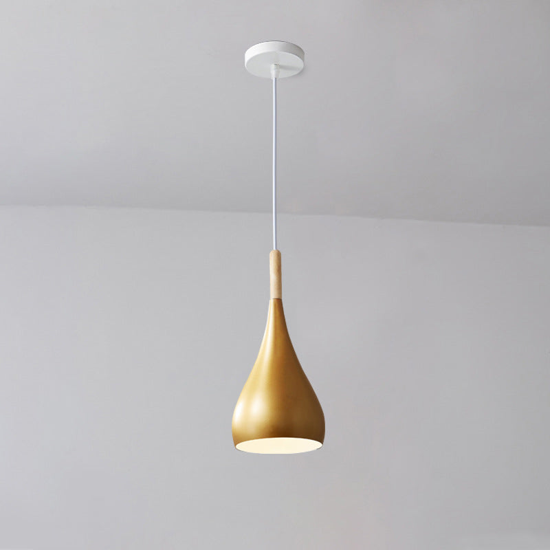 Hjemix | Nordic Iron Wood Aluminium Pumpkin Water Drop 1-Lyskilde Pendellampe for Spisestue