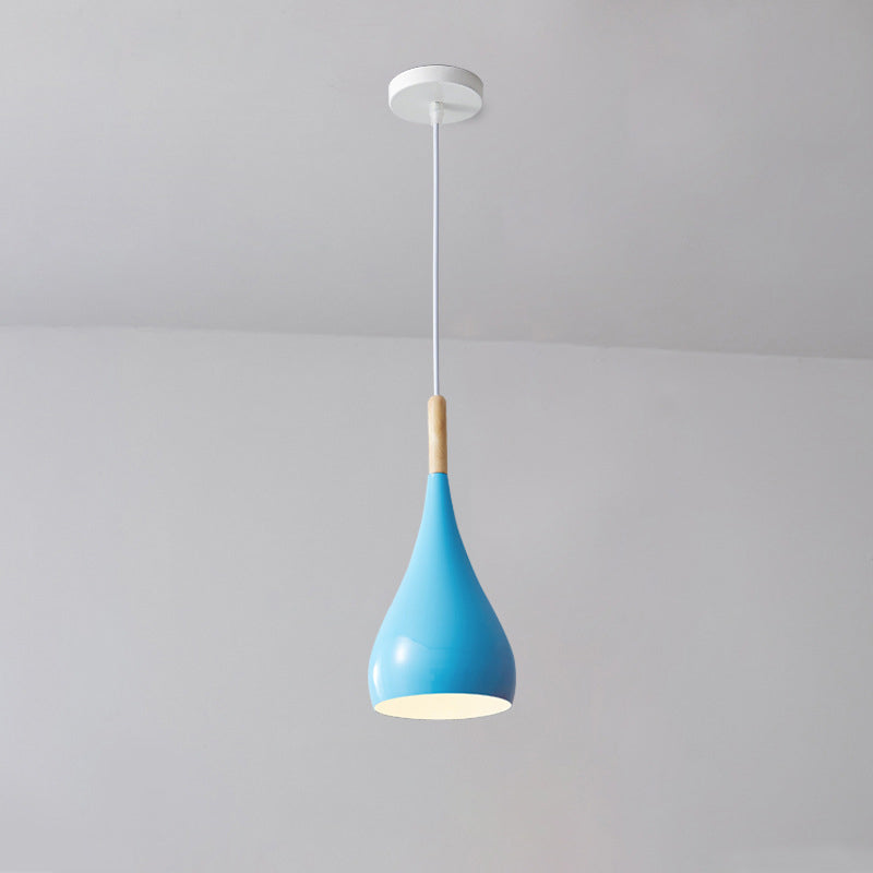 Hjemix | Nordic Iron Wood Aluminium Pumpkin Water Drop 1-Lyskilde Pendellampe for Spisestue