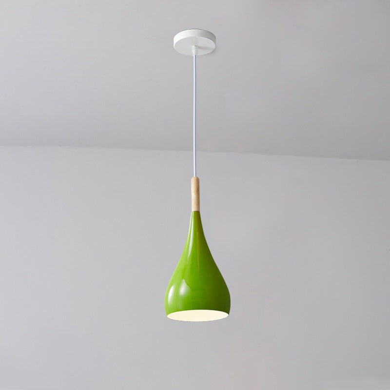 Hjemix | Nordic Iron Wood Aluminium Pumpkin Water Drop 1-Lyskilde Pendellampe for Spisestue
