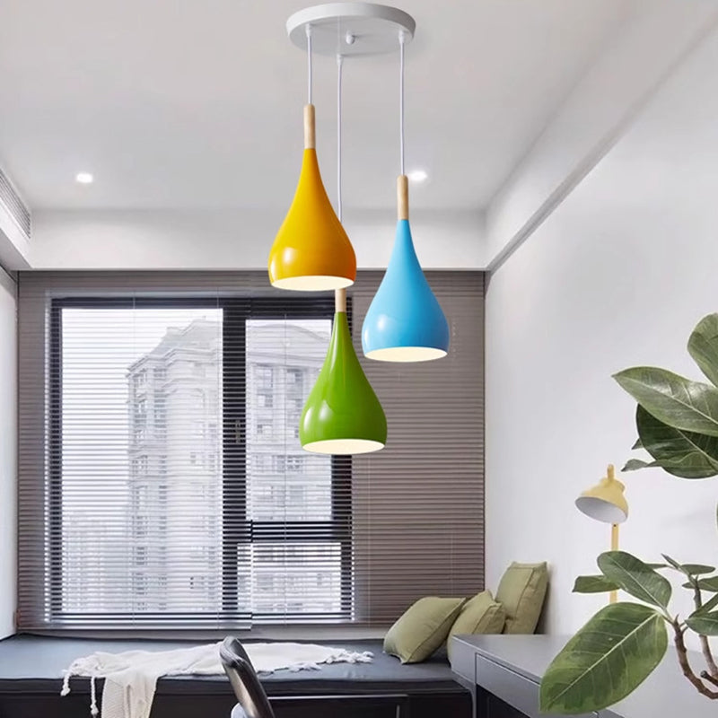 Hjemix | Nordic Iron Wood Aluminium Pumpkin Water Drop 1-Lyskilde Pendellampe for Spisestue