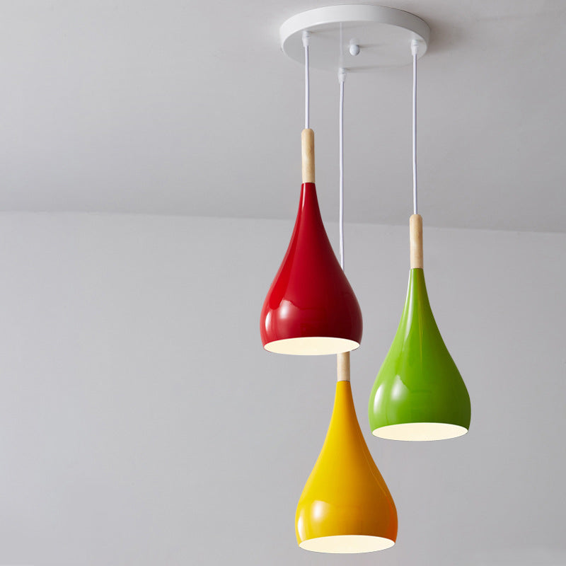Hjemix | Nordic Iron Wood Aluminium Pumpkin Water Drop 1-Lyskilde Pendellampe for Spisestue