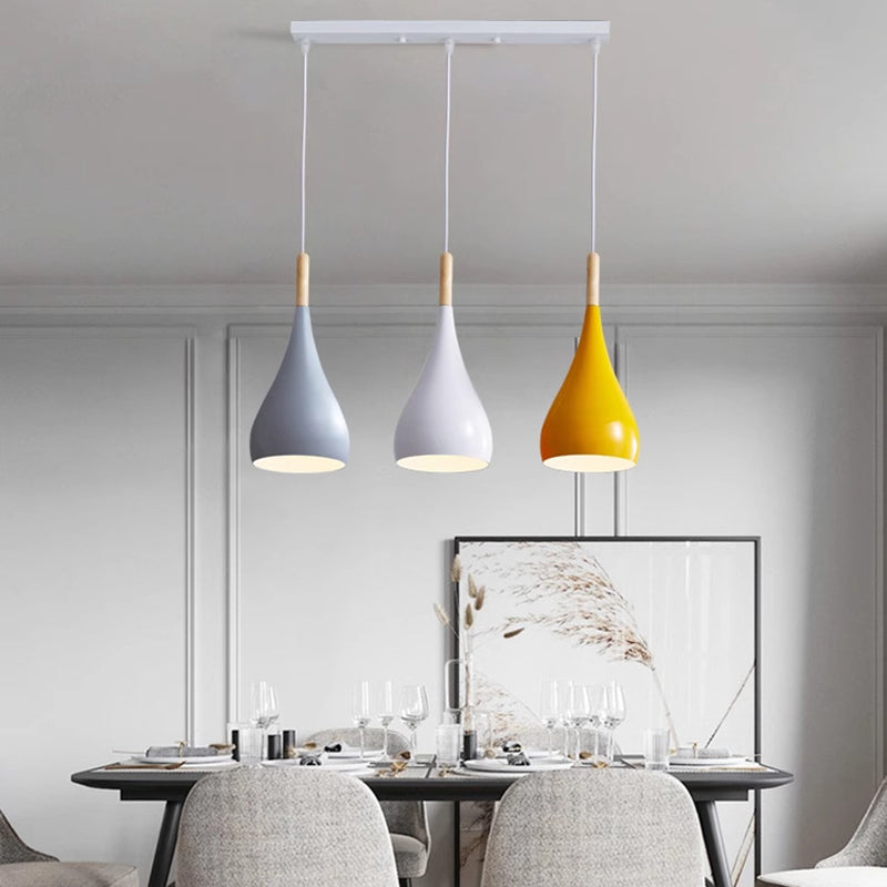 Hjemix | Nordic Iron Wood Aluminium Pumpkin Water Drop 1-Lyskilde Pendellampe for Spisestue