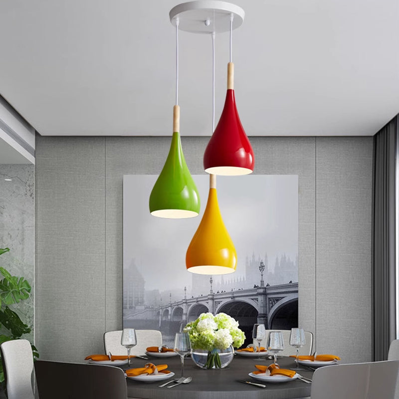 Hjemix | Nordic Iron Wood Aluminium Pumpkin Water Drop 1-Lyskilde Pendellampe for Spisestue