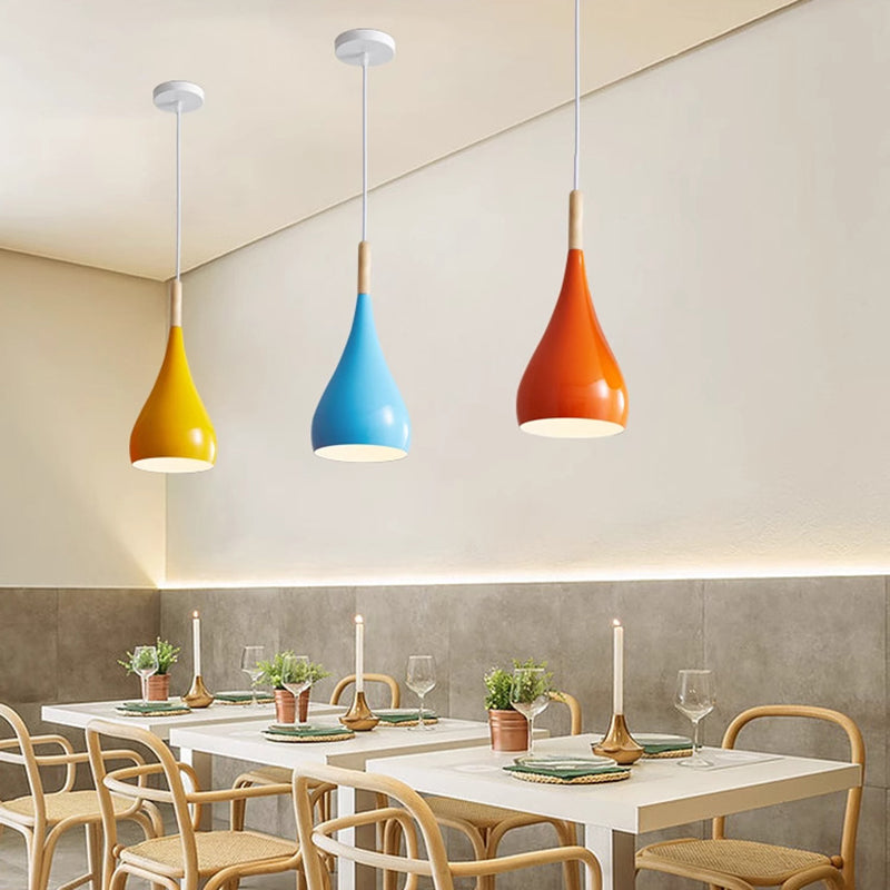 Hjemix | Nordic Iron Wood Aluminium Pumpkin Water Drop 1-Lyskilde Pendellampe for Spisestue