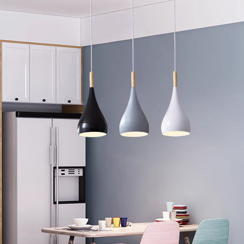 Hjemix | Nordic Iron Wood Aluminium Pumpkin Water Drop 1-Lyskilde Pendellampe for Spisestue