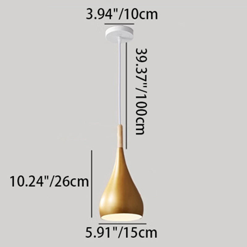 Hjemix | Nordic Iron Wood Aluminium Pumpkin Water Drop 1-Lyskilde Pendellampe for Spisestue