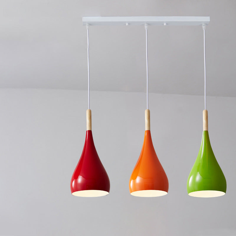 Hjemix | Nordic Iron Wood Aluminium Pumpkin Water Drop 1-Lyskilde Pendellampe for Spisestue
