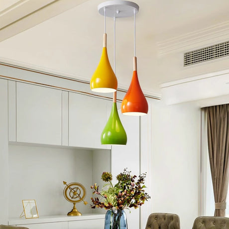 Hjemix | Nordic Iron Wood Aluminium Pumpkin Water Drop 1-Lyskilde Pendellampe for Spisestue