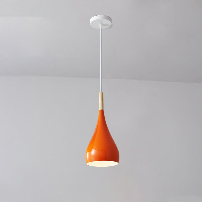 Hjemix | Nordic Iron Wood Aluminium Pumpkin Water Drop 1-Lyskilde Pendellampe for Spisestue