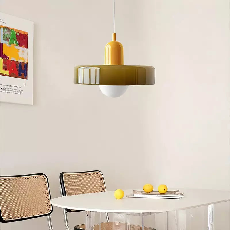 Hjemix | Pendellampe laget av farget glass | Elegant hengelampe i Bauhaus-stil | Designlampe for stue og spisestue