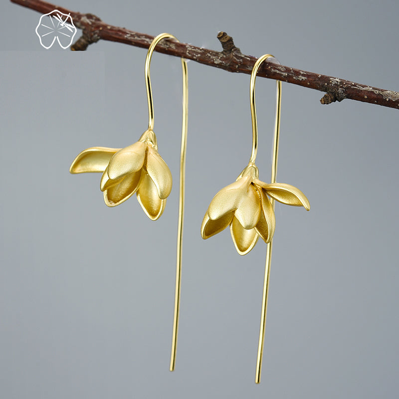 Hjemix | 18K Gull Elegant Magnolia Blomst Dangle Øredobber