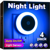 Hjemix | Nattlys plugges inn i veggen [4Pack], nattlys med lysensorer, LED nattlys for barnerommet, baby nattlys, bad natterlys, trappelys, ganglys