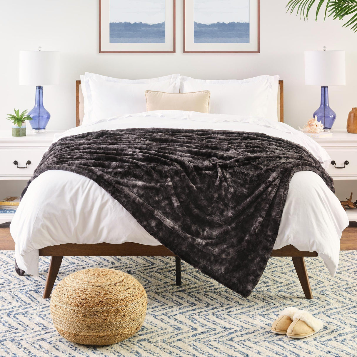 Hjemix | Dobbeltsidig oversized ulv faux fur kastepledd