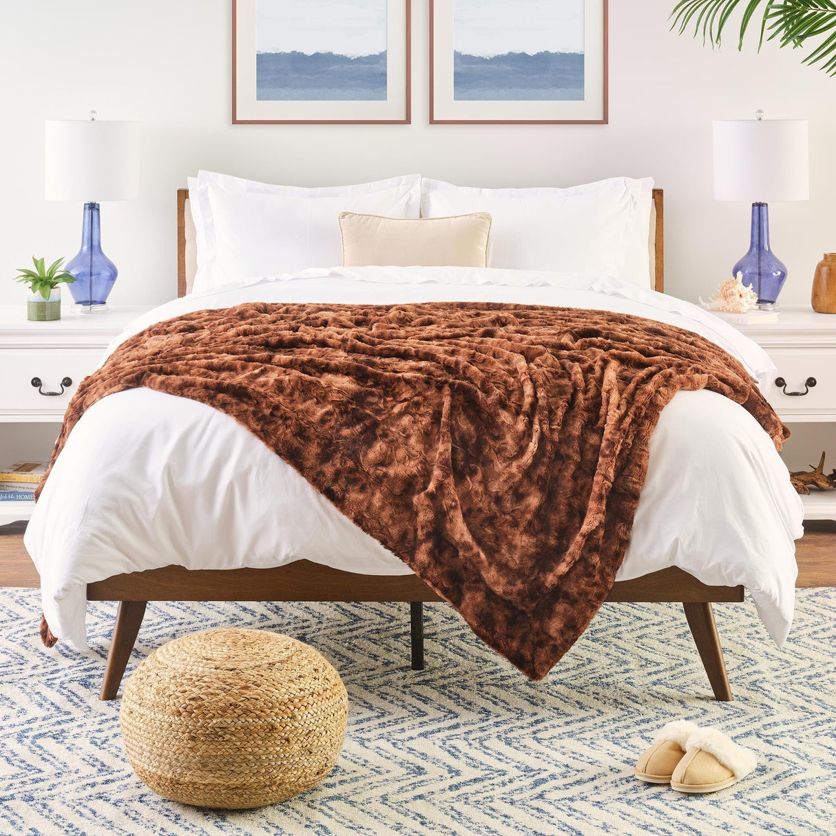 Hjemix | Dobbeltsidig oversized ulv faux fur kastepledd