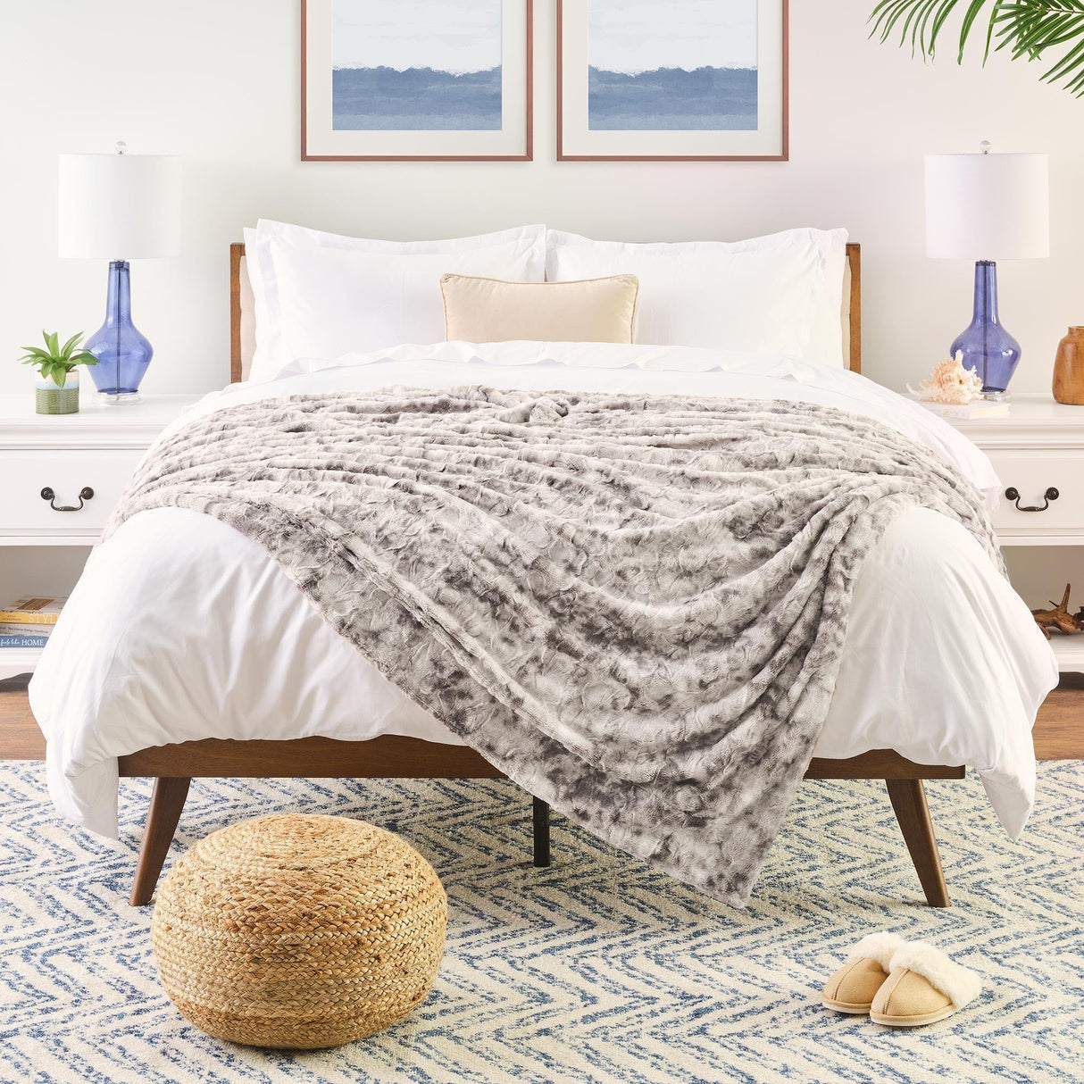 Hjemix | Dobbeltsidig oversized ulv faux fur kastepledd