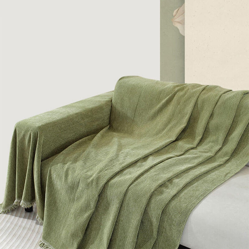 Hjemix | Chenille Teppe Herringbone Quaste Sofa Deksel