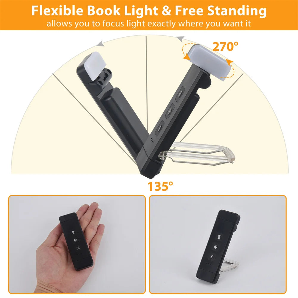 Hjemix | Klips-lys for bøker, USB-oppladbart leselys med timer, bærbart LED-bokmerke-lys for seng og skrivebord