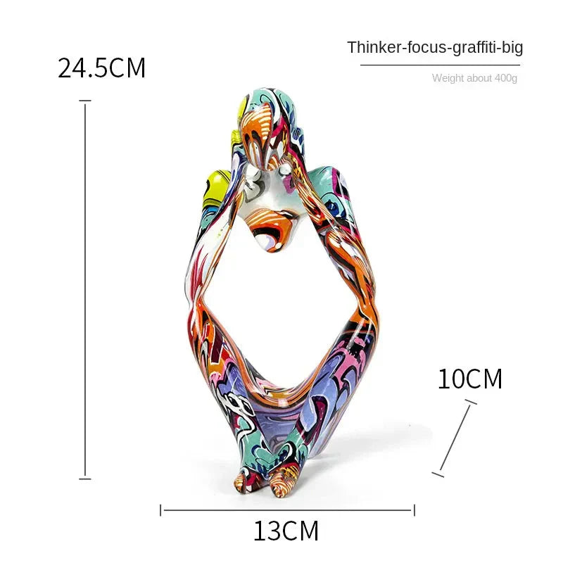 Hjemix | Fargerik Graffiti Abstrakt Harpiks Håndlagde Kunstverk Skulptur Tenkeren Figur Statue Hjemmedekorasjon Innendørs Kontor Skrivebord Smykker