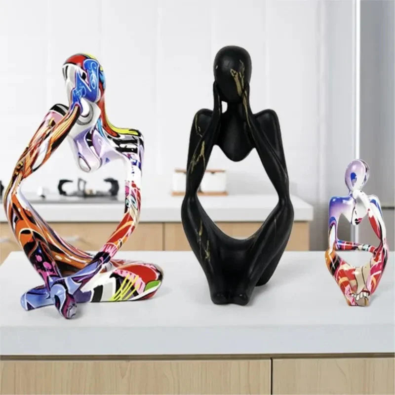 Hjemix | Fargerik Graffiti Abstrakt Harpiks Håndlagde Kunstverk Skulptur Tenkeren Figur Statue Hjemmedekorasjon Innendørs Kontor Skrivebord Smykker