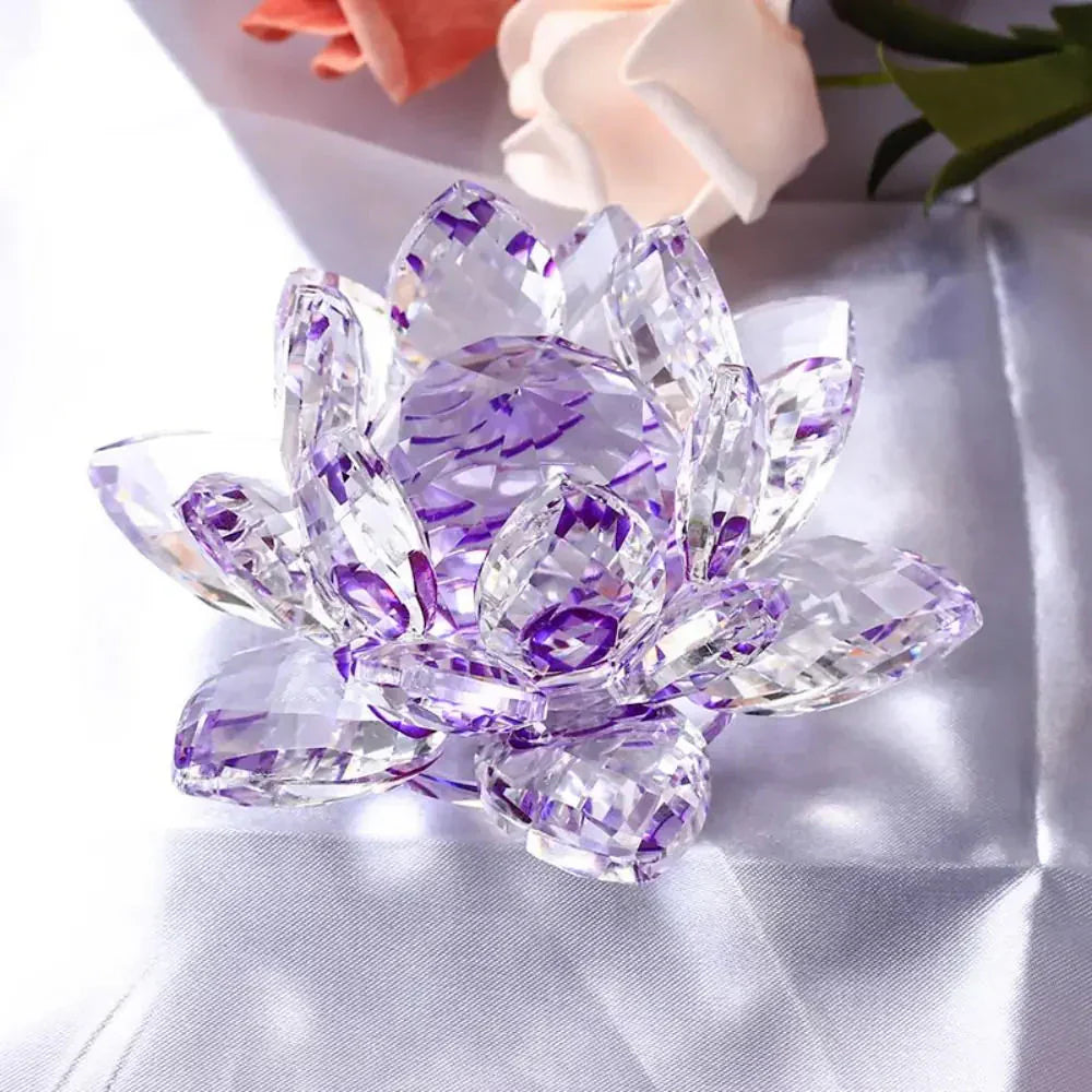 Hjemix | Krystall Lotusblomst Figur Hjem Bryllupsdekorasjon Glasskunst Samling Papirvekt Kontorbord Smykker Souvenir Gaver