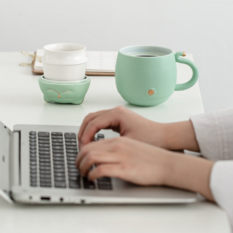 Hjemix | Søt kattekopp laget av keramikk med sil