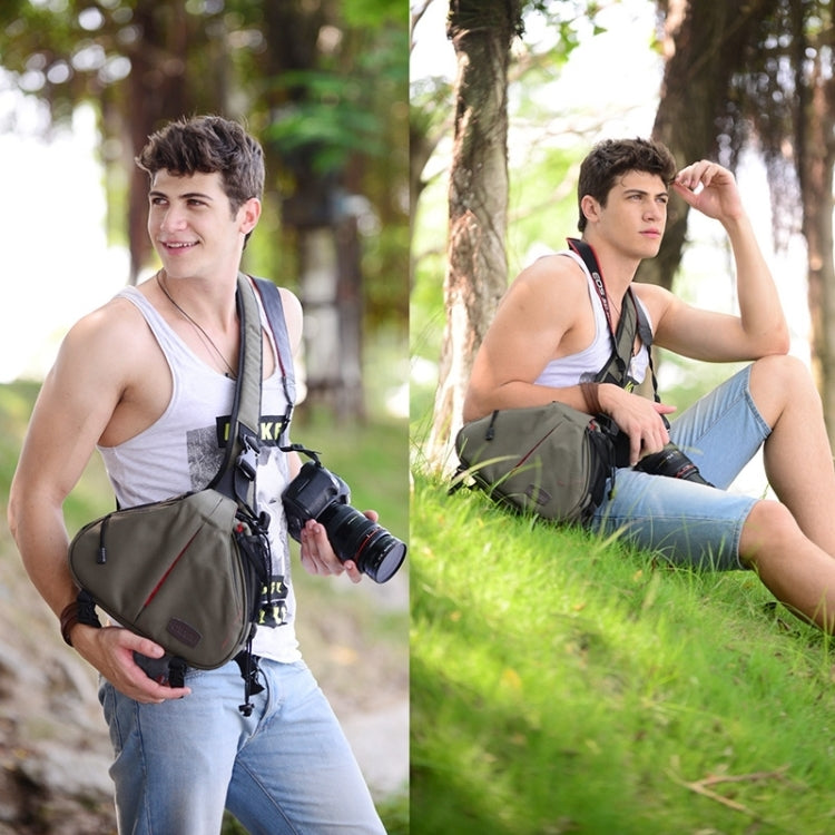 Hjemix | CADEN Triangle Tscope Sling Shoulder Cross Digital Camera Bags Case Soft Bag with Rain Cover for Canon Nikon Sony K1, Størrelse: 36*31*15cm (Hærgrønn)
