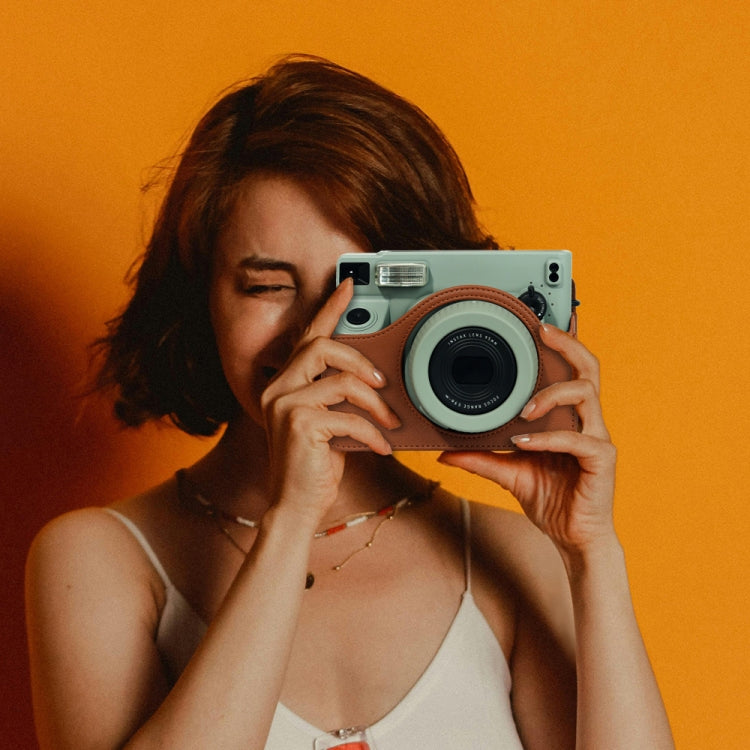 Hjemix | For FUJIFILM Instax WIDE 400 Helkropp Skinnveske med Skulderreim (Grønn)