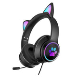 Hjemix | AKZ-022 USB + 3.5mm Port Katøre Design Sammenleggbar LED Hodesett med Mikrofon (Svart)