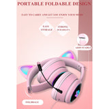 Hjemix | AKZ-022 USB + 3.5mm Port Katøre Design Sammenleggbar LED Hodesett med Mikrofon (Svart)