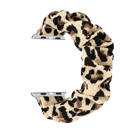 Hjemix | For Apple Watch Series 9&8&7 41mm / SE 3&SE 2&6&SE&5&4 40mm / 3&2&1 38mm Stoff + Rustfritt Stål Hår Ring Klokke Band (Leopardmønster)