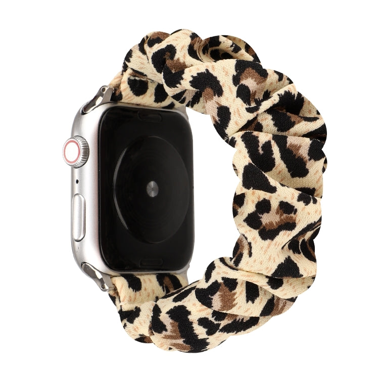 Hjemix | For Apple Watch Series 9&8&7 41mm / SE 3&SE 2&6&SE&5&4 40mm / 3&2&1 38mm Stoff + Rustfritt Stål Hår Ring Klokke Band (Leopardmønster)