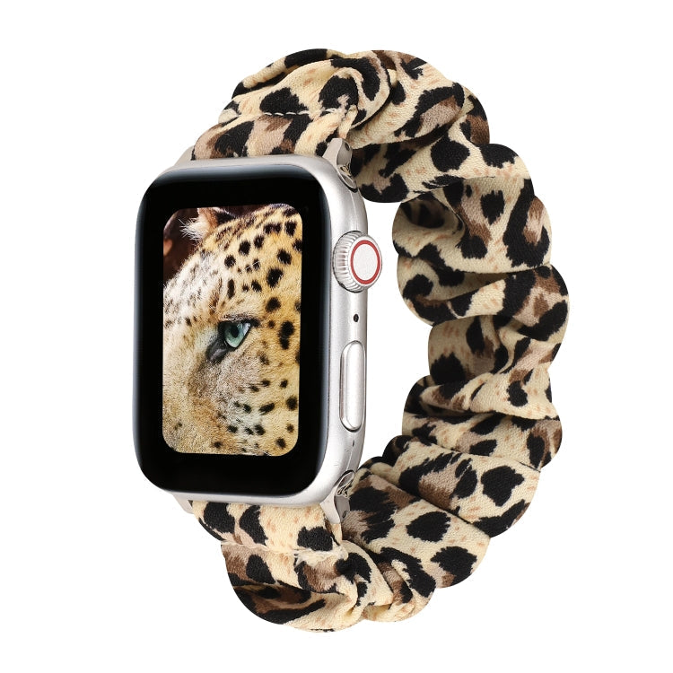 Hjemix | For Apple Watch Series 9&8&7 41mm / SE 3&SE 2&6&SE&5&4 40mm / 3&2&1 38mm Stoff + Rustfritt Stål Hår Ring Klokke Band (Leopardmønster)