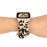 Hjemix | For Apple Watch Series 9&8&7 41mm / SE 3&SE 2&6&SE&5&4 40mm / 3&2&1 38mm Stoff + Rustfritt Stål Hår Ring Klokke Band (Leopardmønster)