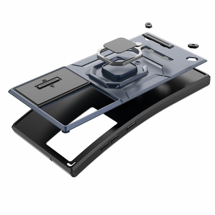 Hjemix | For Samsung Galaxy S24 Ultra 5G Sliding Camshield TPU + PC Støtsikker Telefontaske med Holder (Grå)