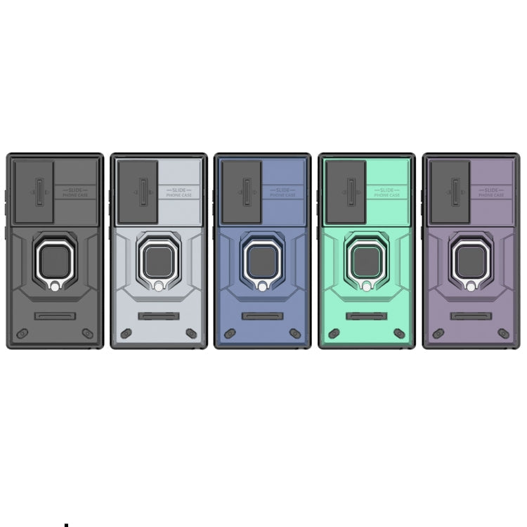 Hjemix | For Samsung Galaxy S24 Ultra 5G Sliding Camshield TPU + PC Støtsikker Telefontaske med Holder (Grå)