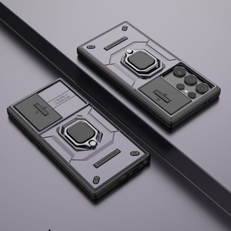 Hjemix | For Samsung Galaxy S24 Ultra 5G Sliding Camshield TPU + PC Støtsikker Telefonveske med Stativ (Lilla)