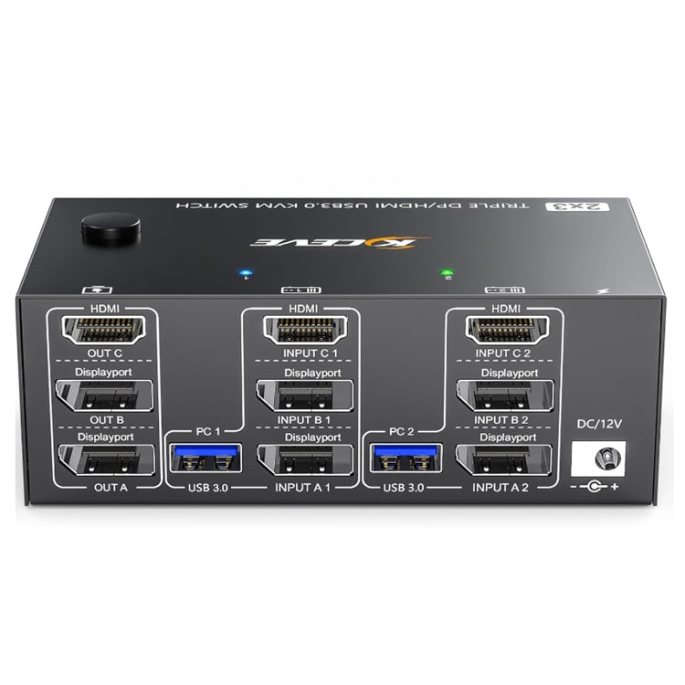 Hjemix | KC-KVM203DH 8K 30Hz USB3.0 DP+DP+HDMI Triple Monitors KVM Switch, EU Plugg