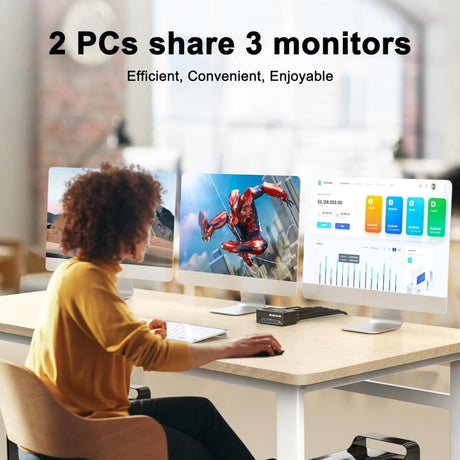 Hjemix | KC-KVM203DH 8K 30Hz USB3.0 DP+DP+HDMI Triple Monitors KVM Switch, EU Plugg