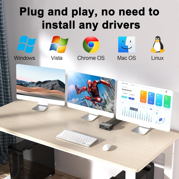 Hjemix | KC-KVM203DH 8K 30Hz USB3.0 DP+DP+HDMI Triple Monitors KVM Switch, EU Plugg