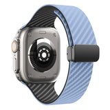 Hjemix | For Apple Watch Ultra 2 49mm Karbonfiber Magnetisk Svart Spenne Armbånd (Lys Blå Svart)