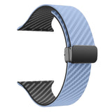 Hjemix | For Apple Watch Ultra 2 49mm Karbonfiber Magnetisk Svart Spenne Armbånd (Lys Blå Svart)