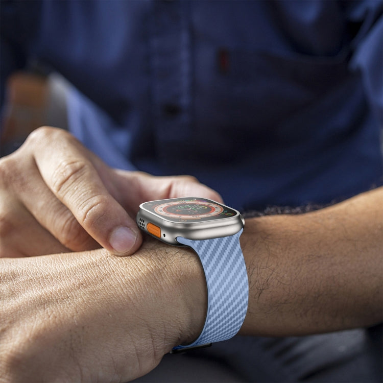 Hjemix | For Apple Watch Ultra 2 49mm Karbonfiber Magnetisk Svart Spenne Armbånd (Lys Blå Svart)