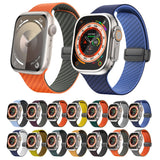 Hjemix | For Apple Watch Ultra 2 49mm Karbonfiber Magnetisk Svart Spenne Armbånd (Lys Blå Svart)