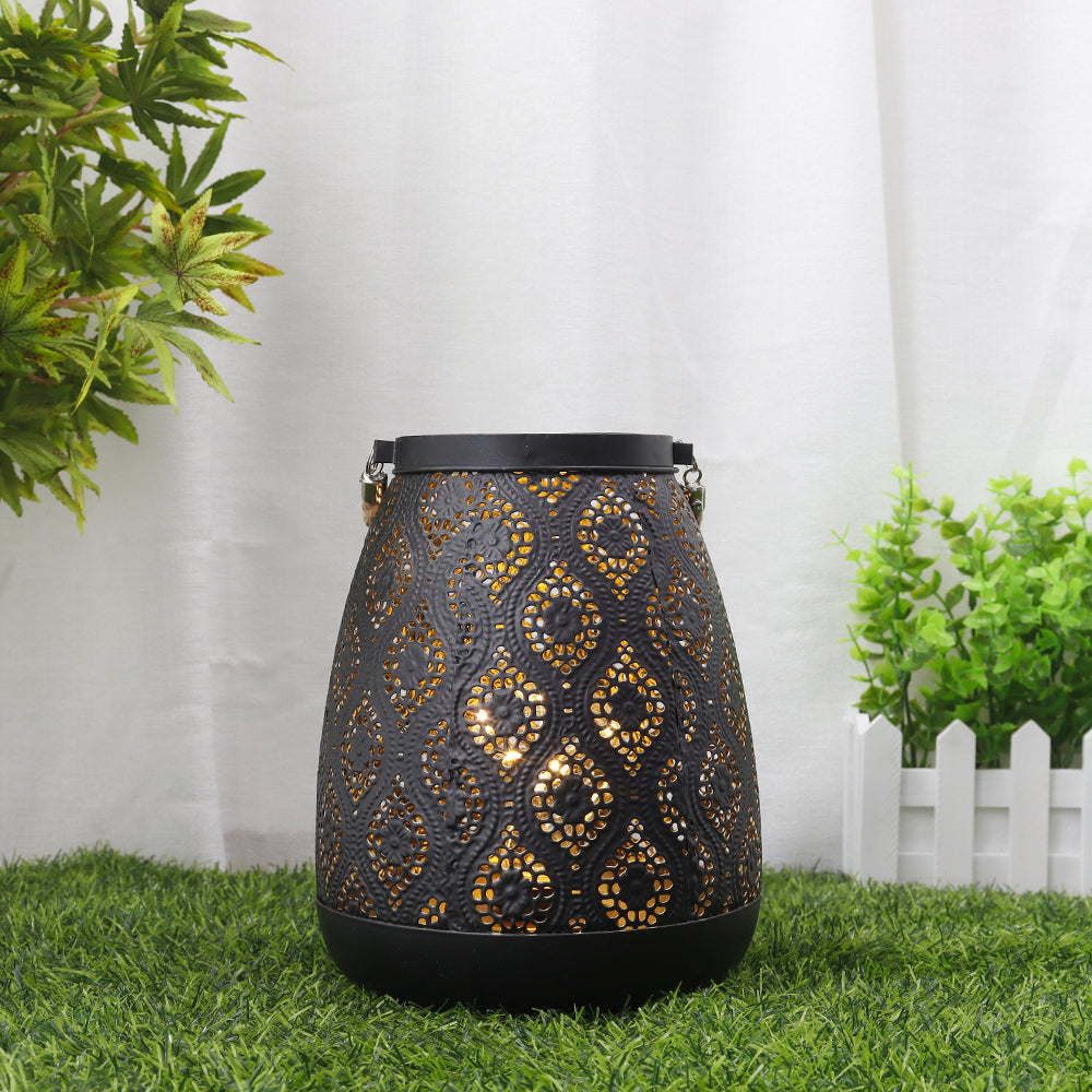 Hjemix | Marokkansk Stil Svart Metall Batteridrevet Bordlampe - Trådløs Lampe