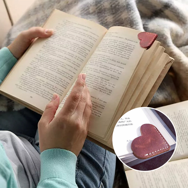 Hjemix | Vintage Lær Hjerte Bokmerke Sidehjørne