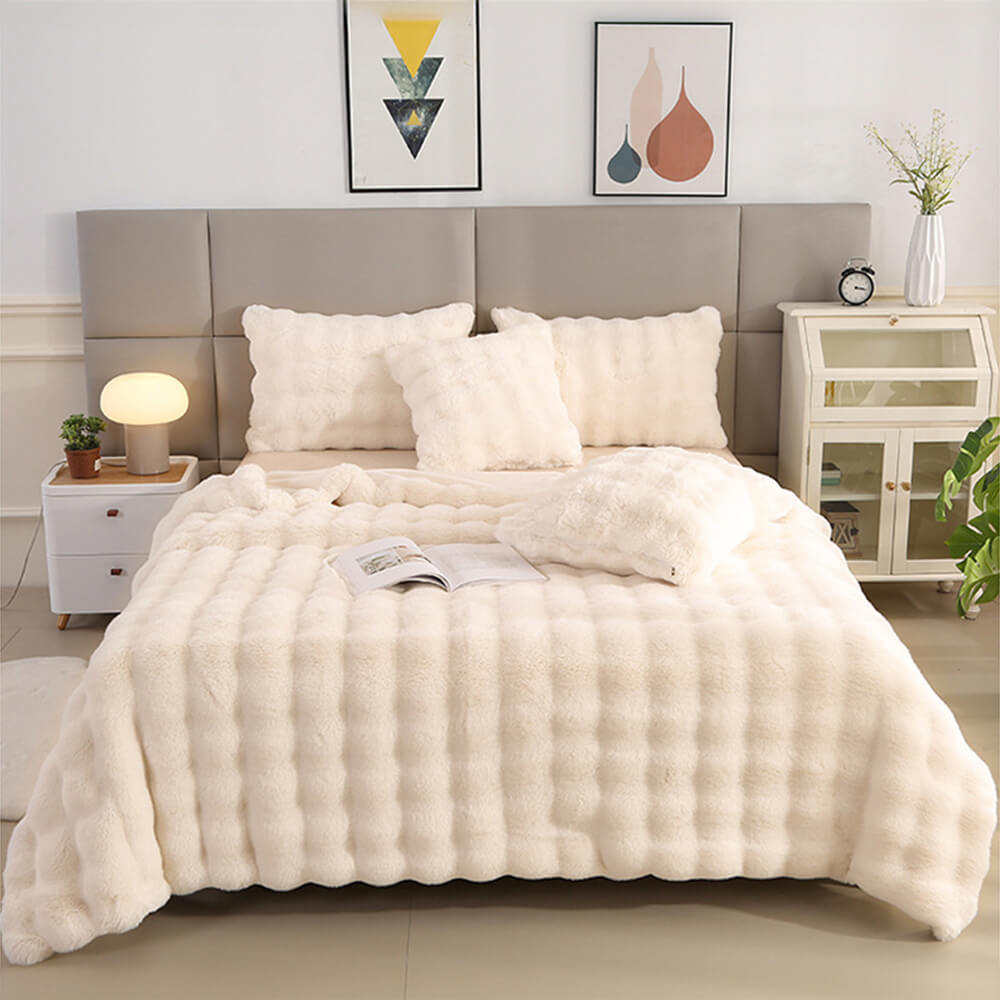 Hjemix | Premium Bubble Dobbel Lag Tykk Falsk Kanin Pels Teppe