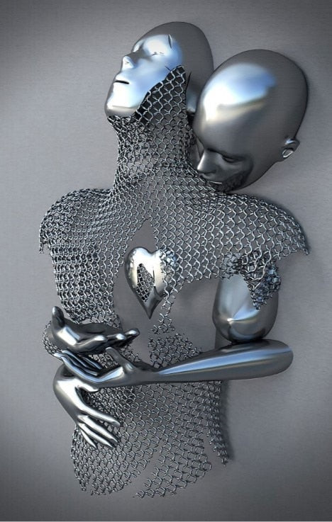 Hjemix | Metallfigur Statuer Stiler Abstrakt Lærred Maleri Par Veggkunst Kjærlighet Skulptur Plakat Trykk Hjemmedekorasjon Stue Gaver