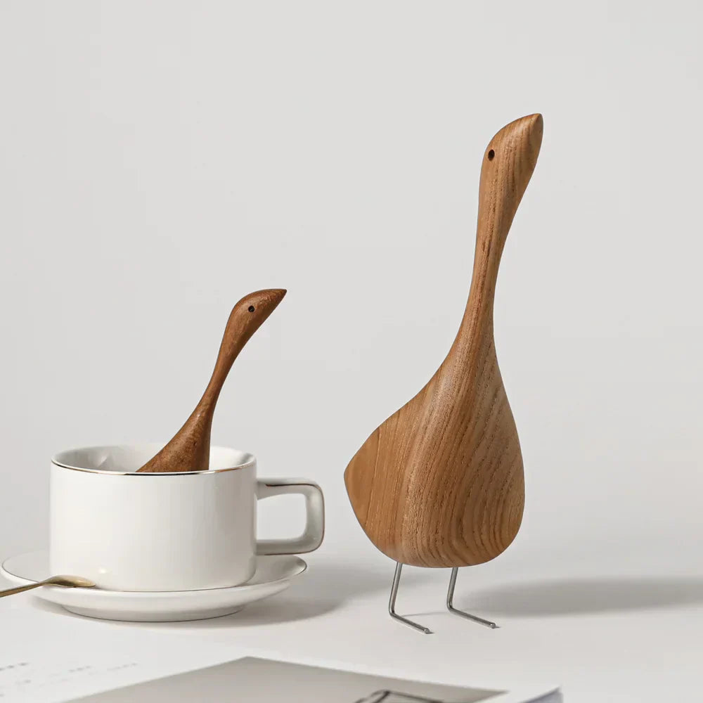 Hjemix | Nordiske Tre Gås Figurer Abstrakt Teak Tre Skulptur Kjærleikpar Figurer Naturlige Dyre Ornamenter for Hjemdekorasjon