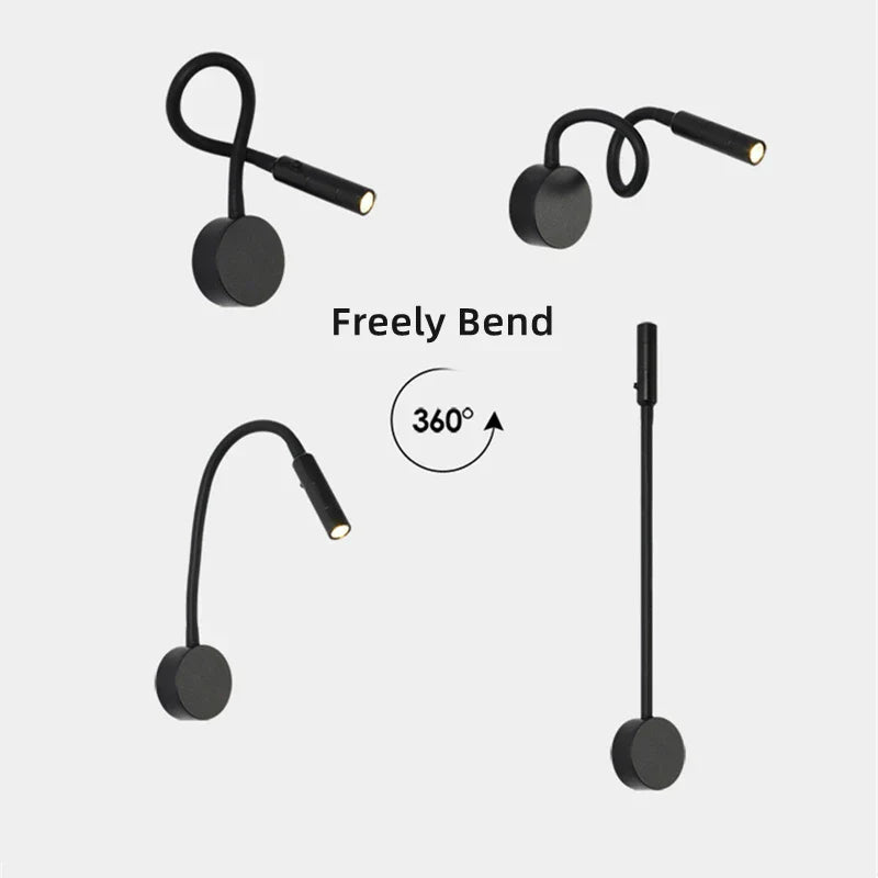 Hjemix | Moderne Fleksibel LED Leselampe med Bryter for Soverom og Studie - 1W/3W